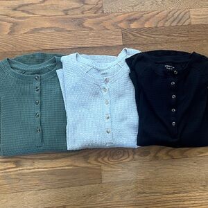 American Eagle Set of Three Henley Button Waffle Knit Tops
